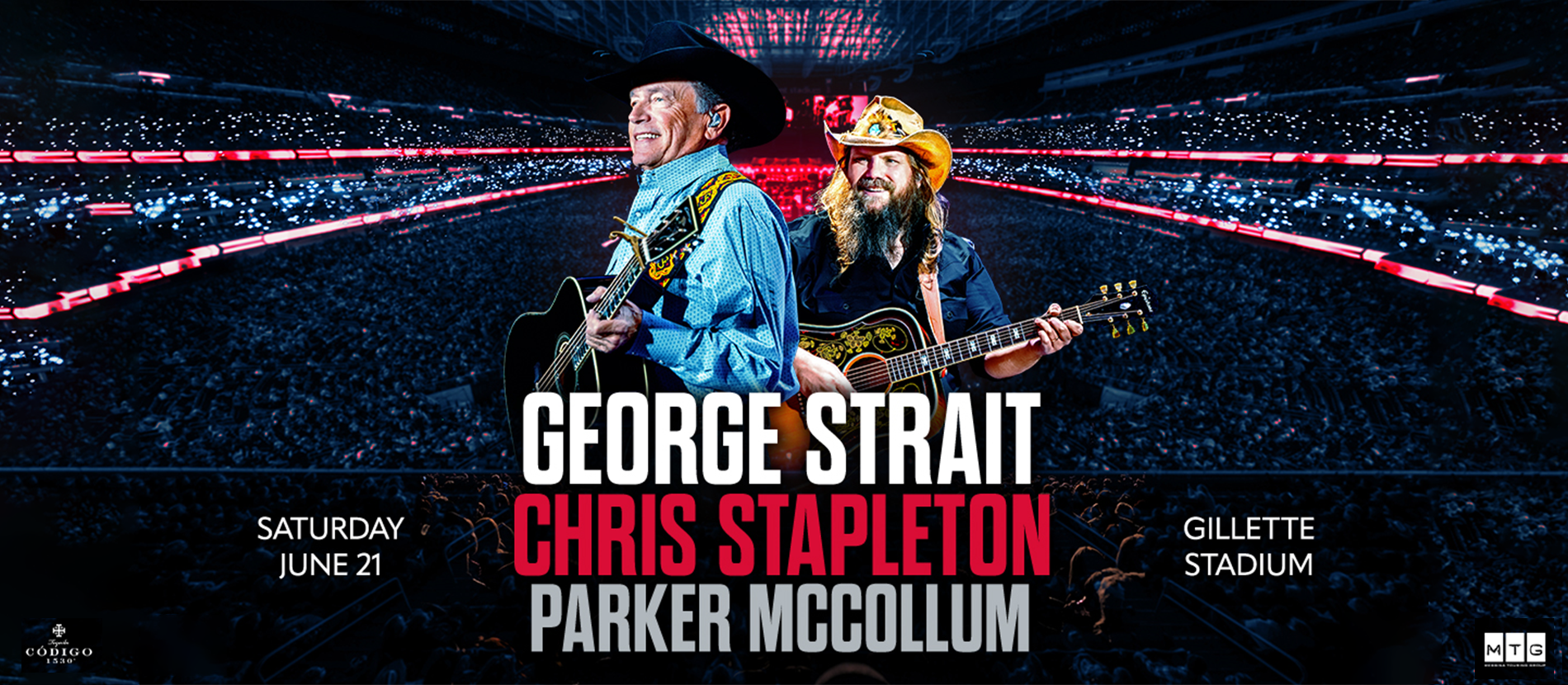 George Strait, Chris Stapleton, Parker McCollum at Gillette Stadium on June 21.